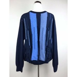Montechiaro Italy Acrylic Wool Sweater Men's‎ Size XL Blue Striped 3D Ruching